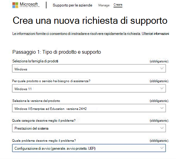 Creare una nuova richiesta di supporto