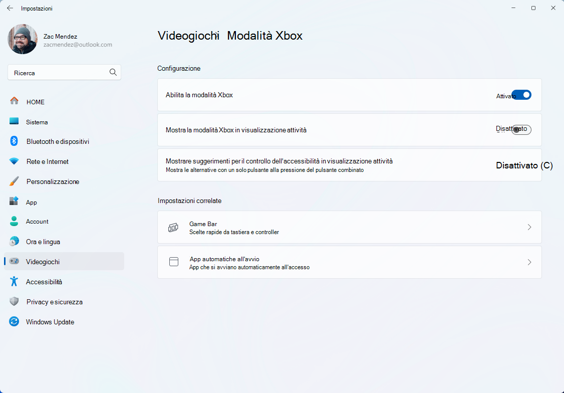 Modalità Xbox
