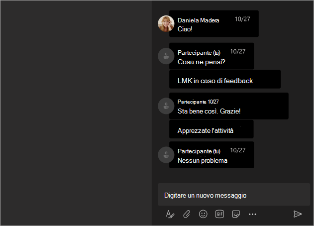 Screenshot che mostra la visualizzazione partecipanti quando i nomi sono nascosti nella riunione o nel webinar di Teams.