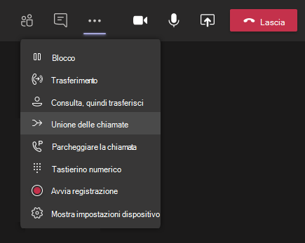 Pulsante Unione chiamate nel menu