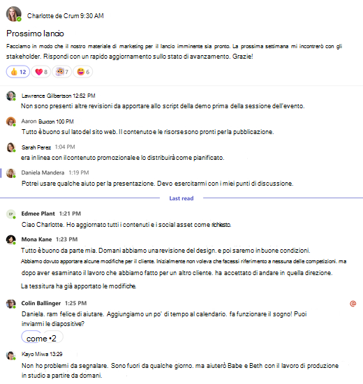 Visualizzazione completa di una conversazione del canale