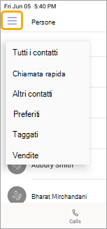 Menu Gruppi di chiamate