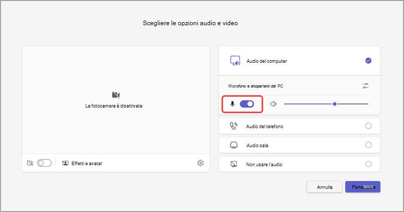 gestire l'audio prima di una riunione