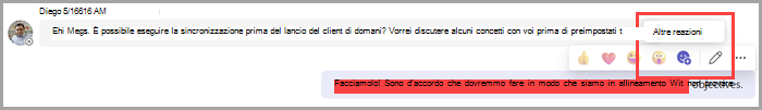 Selezionare altre reazioni per aggiungere emoji alle reazioni predefinite.