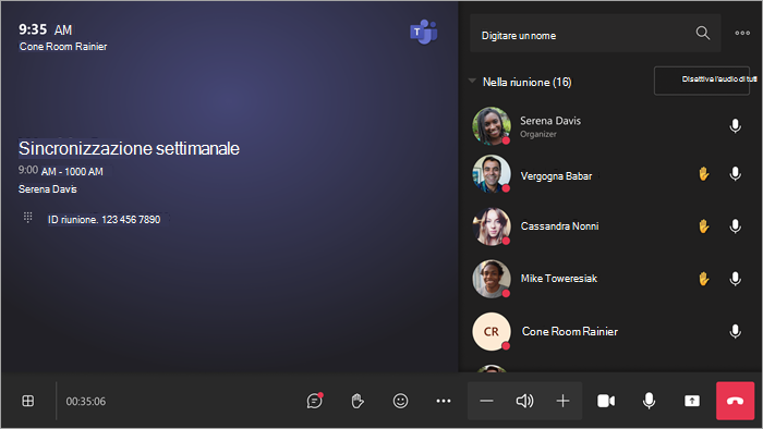 Screenshot che mostra i controlli della riunione