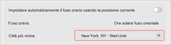Impostazioni per modificare il fuso orario in MacOS