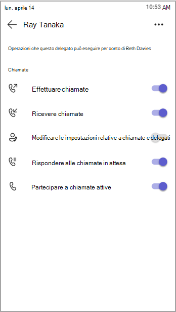 Visualizzare le autorizzazioni per i delegati.