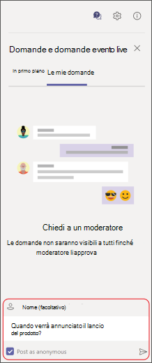 Immetti domanda nella casella di composizione