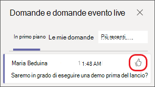 Selezionare l'icona pollice in su