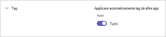 Interruttore Turni nelle impostazioni di Teams per i tag basati sui turni in Teams.