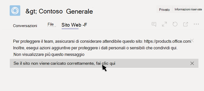Il sito Web non è stato caricato in una scheda