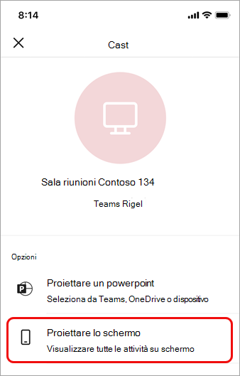Toccare Proietta lo schermo