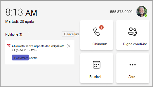 schermata iniziale del telefono teams
