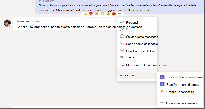 Menu Altre opzioni completamente espanso, con i relativi sottomenu