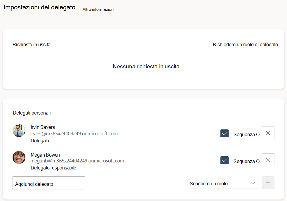 Pagina che mostra l'opzione per richiedere un ruolo di delegato