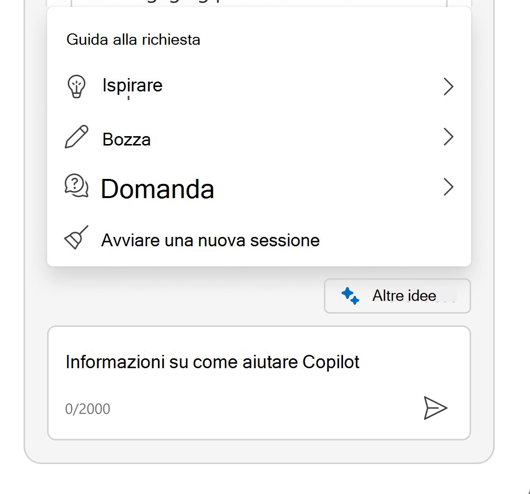 Screenshot che mostra il menu Sparkle espanso per visualizzare la Guida al prompt.