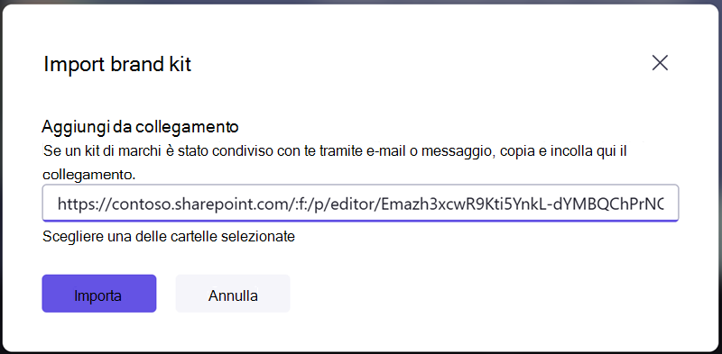 Importare un kit di marchi immettendo un collegamento di condivisione ricevuto da qualcun altro.