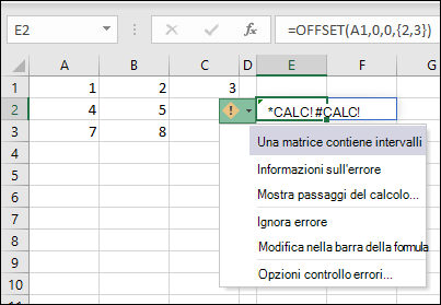 #CALC! errore: la matrice contiene intervalli