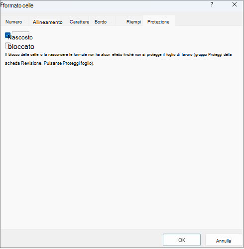Screenshot della casella chiusa nella scheda Protezione.