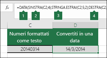 Convertire stringhe di testo e numeri in date