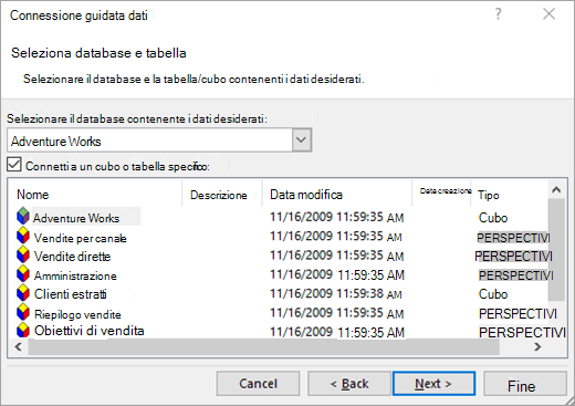 Schermata 2 della Connessione guidata dati