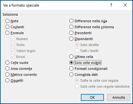 Vai alla finestra di dialogo speciale