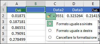 Immagine del pulsante per la funzione Inserisci visualizzato dopo aver inserito righe o colonne.
