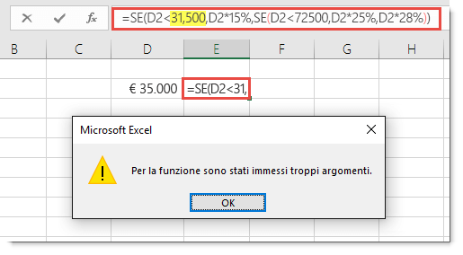 Messaggio di Excel quando si aggiunge una virgola a un valore.