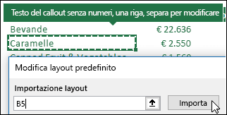 Importare le impostazioni della tabella pivot esistente selezionando una tabella pivot e facendo clic su Importa