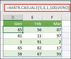 Funzione MATR.CASUALE con argomenti Min, Max & Numeri interi