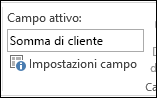 Impostazioni dei campi sulla barra multifunzione
