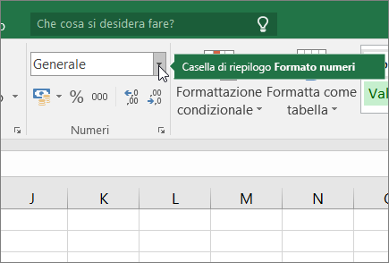 casella di riepilogo Formato numero