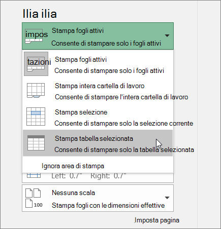 Stampare la tabella selezionata