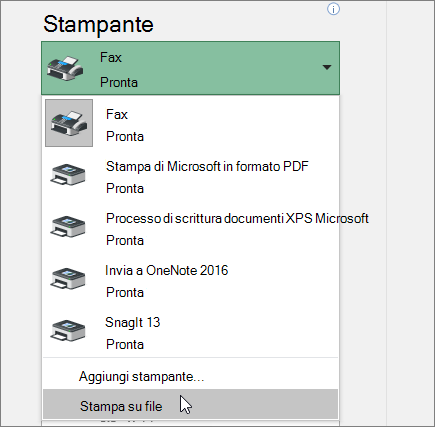 Opzione Stampa su file