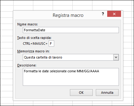 Comando Registra macro nel gruppo Codice della scheda Sviluppo