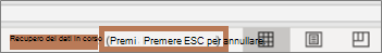 Messaggio visualizzato durante l'aggiornamento e comando da usare per interrompere l'aggiornamento (ESC)