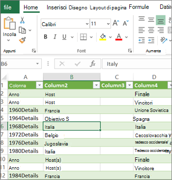 Foglio di lavoro tipico di Excel