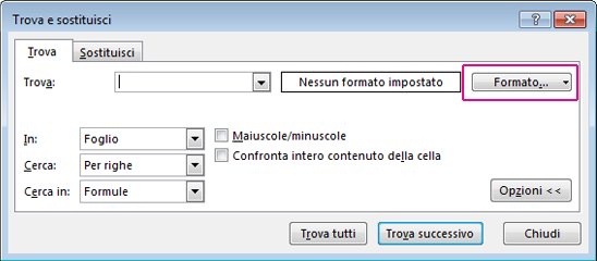 Finestra di dialogo Trova
