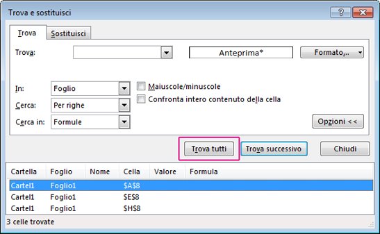 Trovare tutte le celle unite