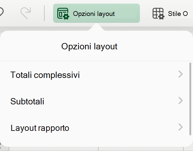 Elenco a discesa Layout tabella pivot in iPad.
