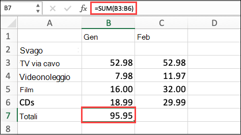 Formula Somma automatica macOS