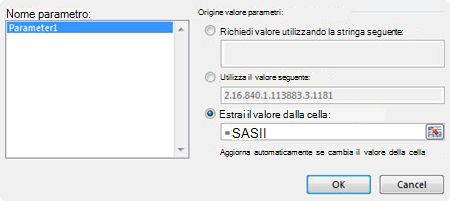 Finestra di dialogo Parametri di query MS