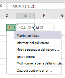 Matrice annidata #CALC! errore