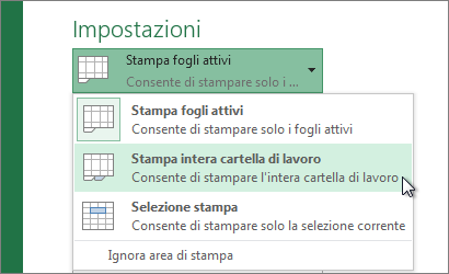 In Impostazioni fare clic su Stampa intera cartella di lavoro
