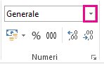 Casella Formato numero nella scheda Home