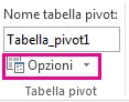 Pulsante Opzioni nella scheda Analizza