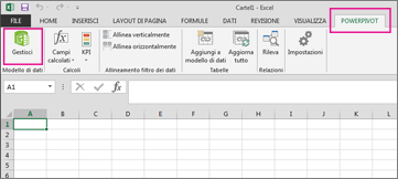 Scheda PowerPivot e pulsante Gestisci
