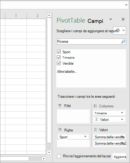 Campi tabella pivot