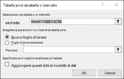 Tabella pivot da intervallo o tabella