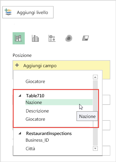 Aggiungere una località in Riquadro livello